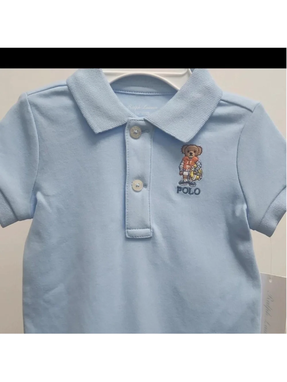 Polo Ralph Lauren Baby Romper Size 6M Light blue polo style romper with embroide